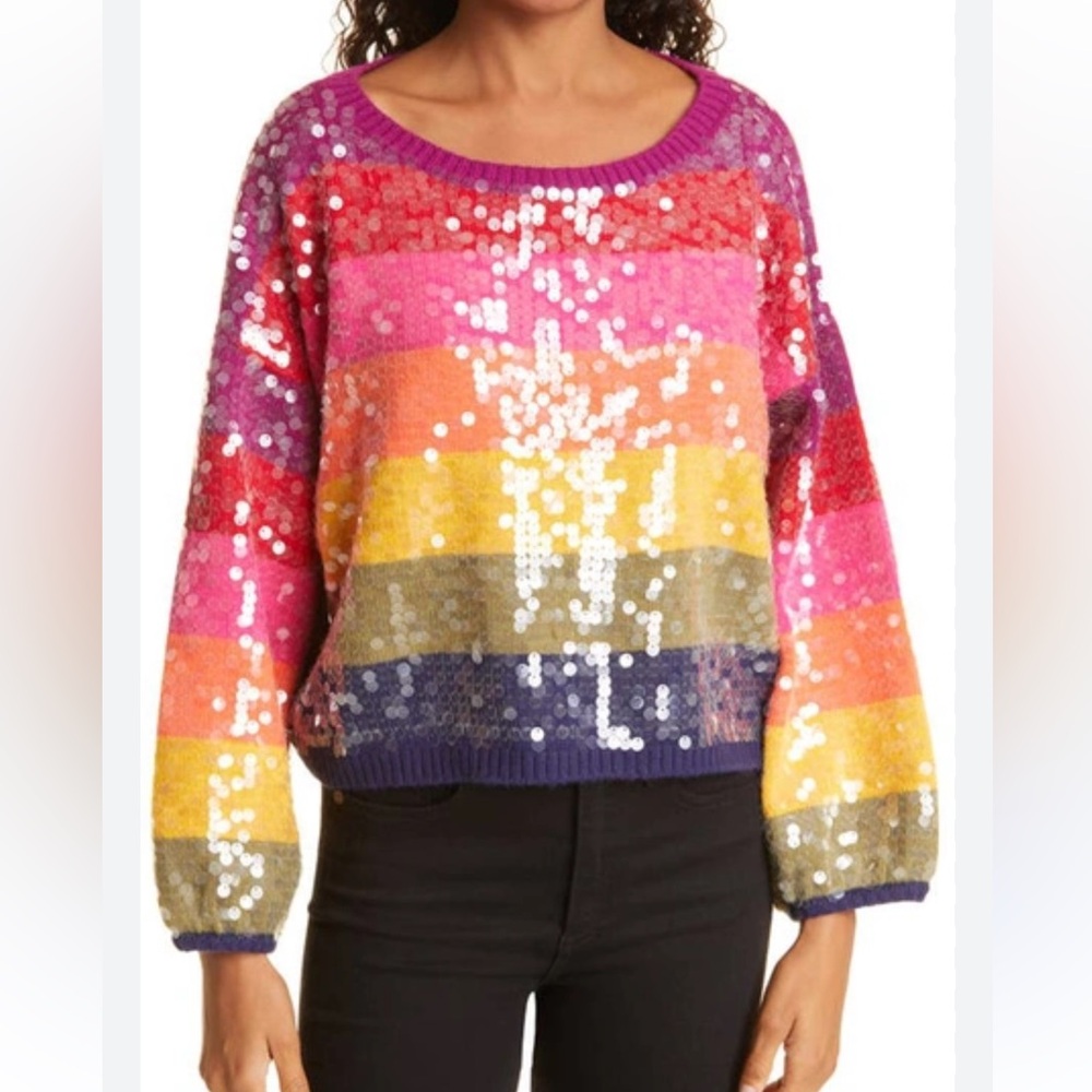 Farm Rio Sequin Striped Sweater size M - like new